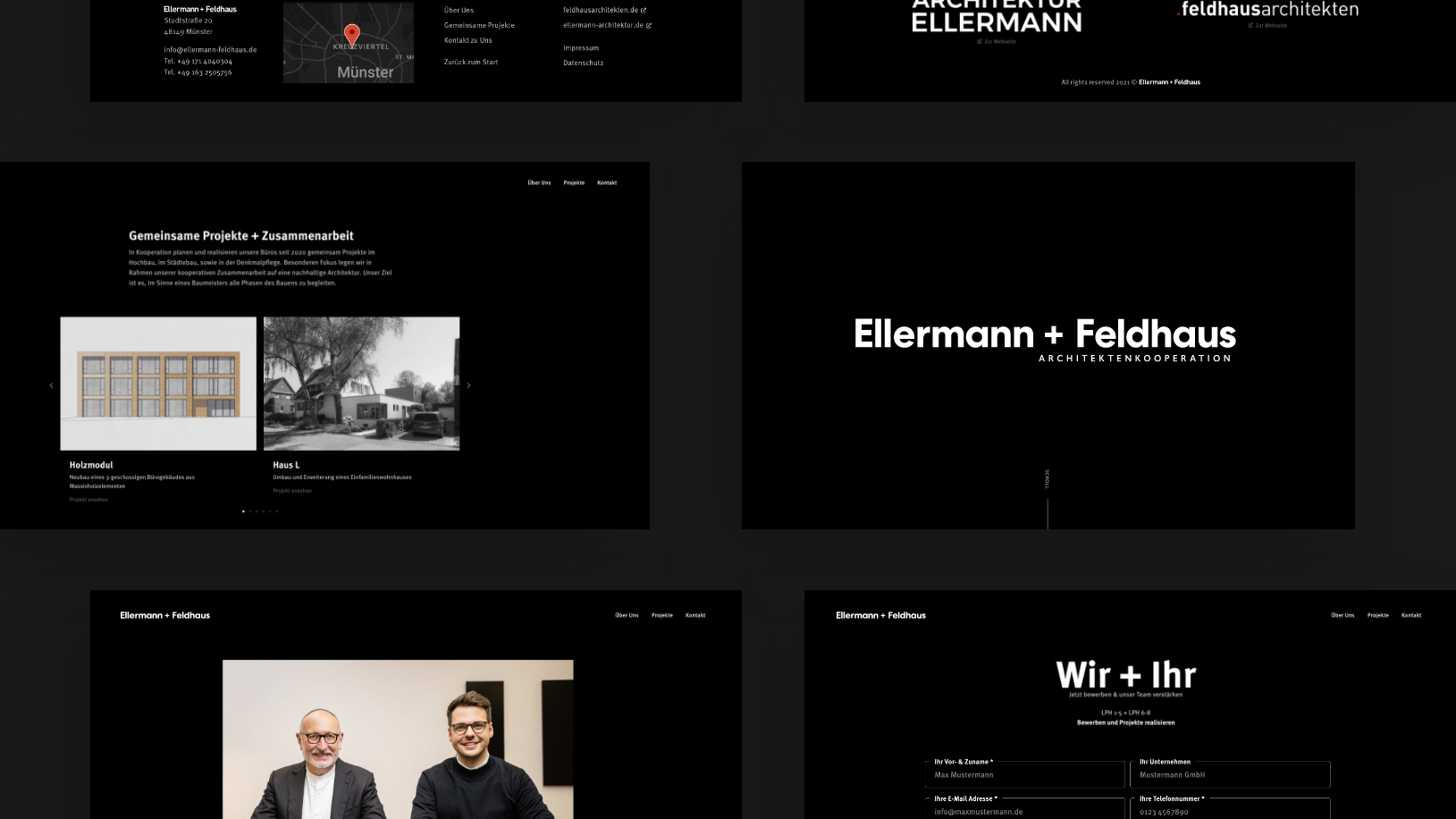 Übersicht von Darstellungen der Ellermann + Feldhaus Webseite