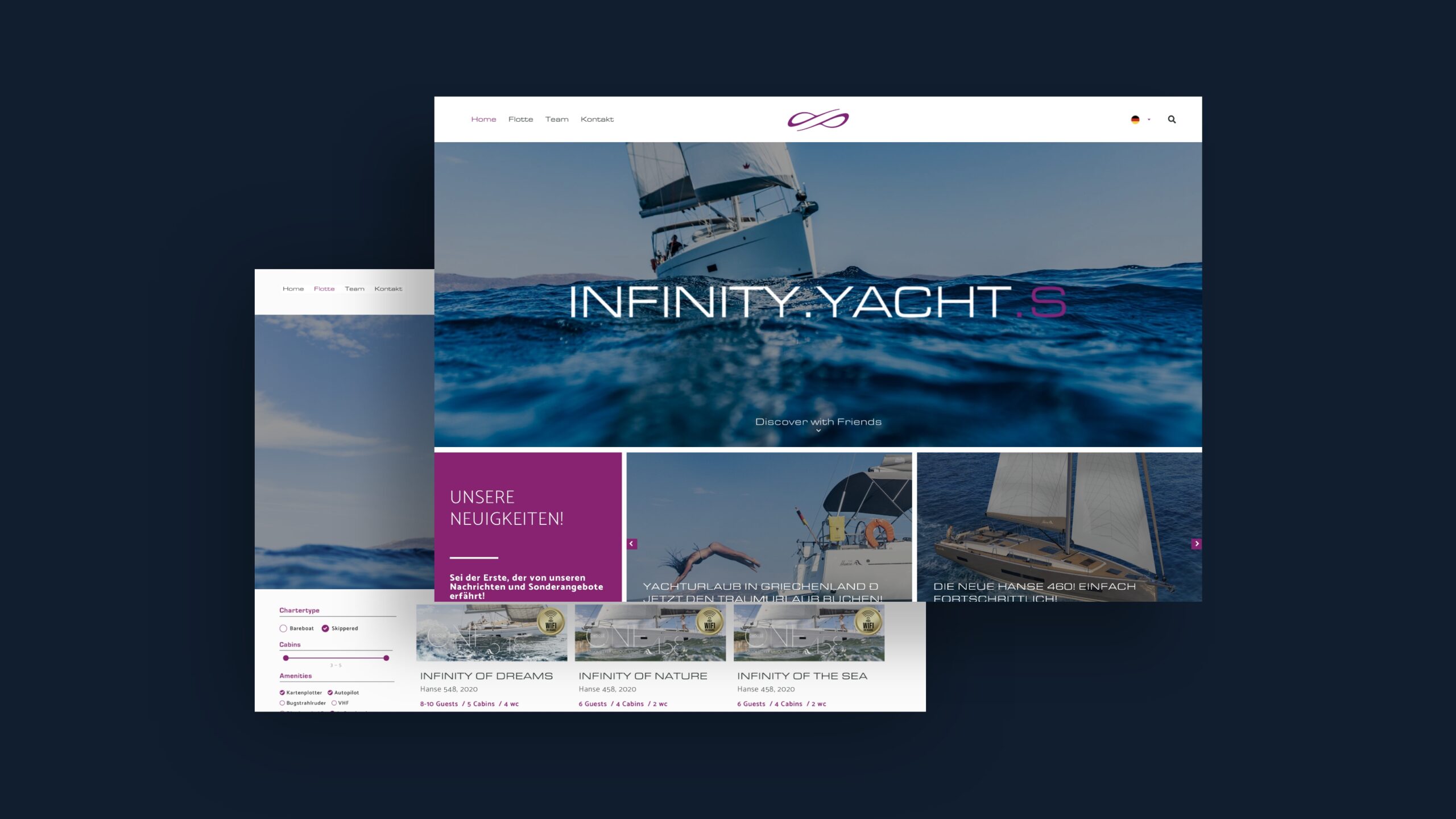 Übersicht von Darstellungen der Infiniti-Yacht.S Webseite
